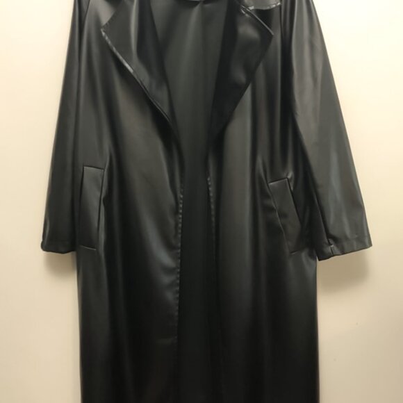 Long Leather Black Coat (S/M) - Picture 2 of 3
